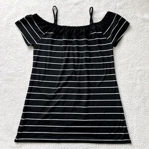 Striped Off Shoulder Black & White Dress